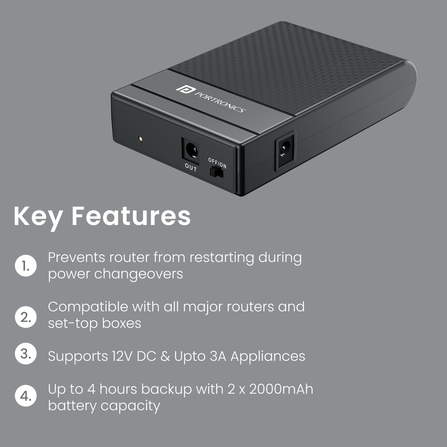 Portronics Power Plus II Mini UPS for 12V-3A WiFi Router Broadband Modem, Backup Upto 4 Hours, Current Surge Protection, UPS Power Backup for WiFi Router Modem During Power Cuts (Black) — Amazon image 6