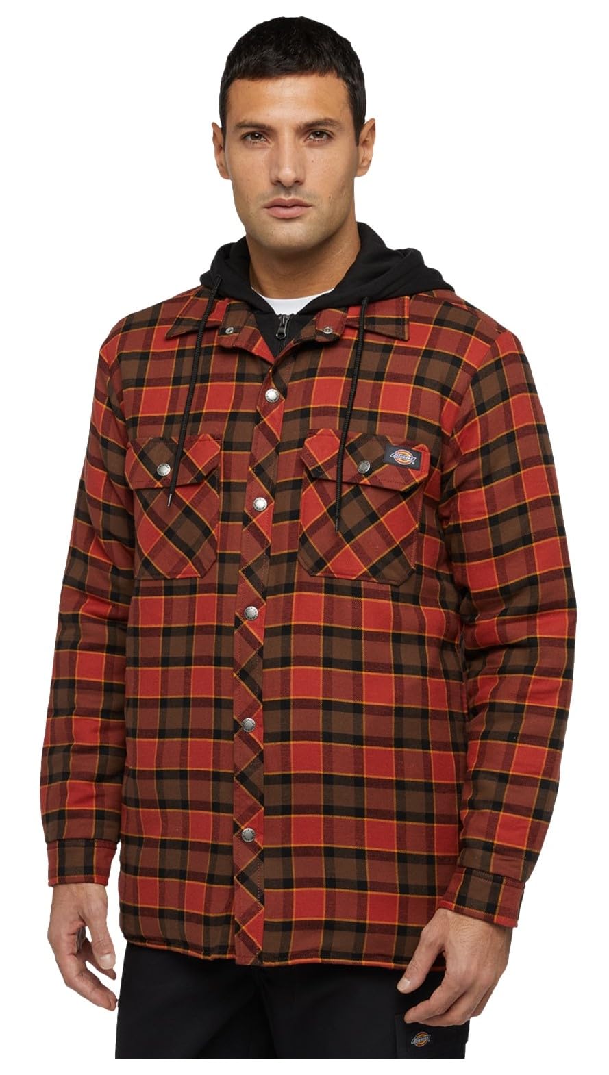 Dickies Fleece Hooded Flannel Shirt Jack Relaxed Red Ochre