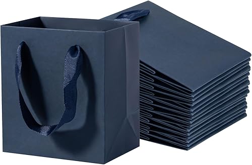 driew Mini bolsas de regalo de papel kraft azul marino, 50 unidades, 4 x 2.8 x 4.5 pulgadas, pequeñas bolsas de papel grueso a granel con asas azul