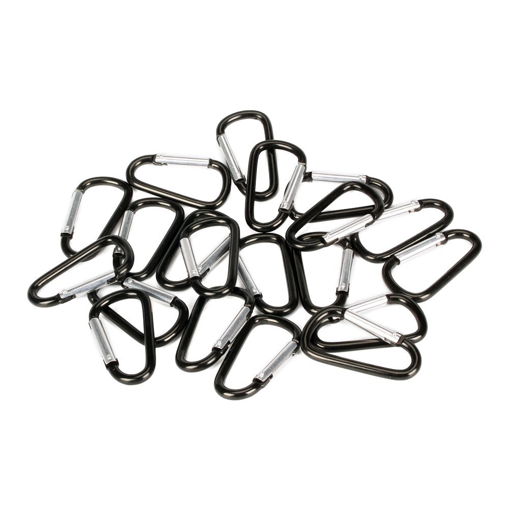20 sztuk 6,3 cm w kształcie litery D aluminiowy duży karabińczyk klips blokujący haczyki sprężynowe zatrzask brelok sprężynowy karabińczyk do bramy (czarny)