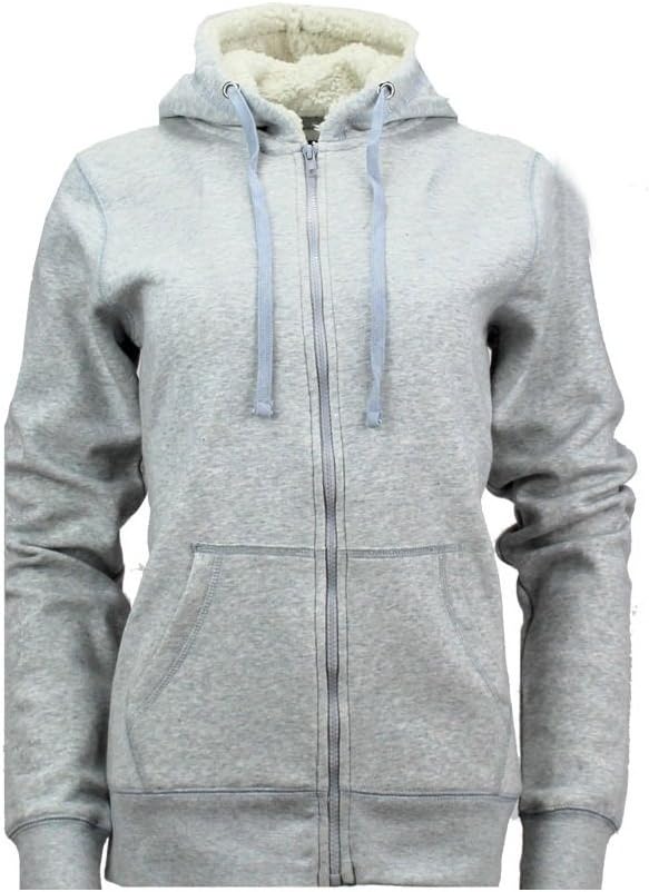 Premium Womens Ladies Zip Fleece Hoodies Borg Sherpa Lined Hoodie (Heather Grey, S)