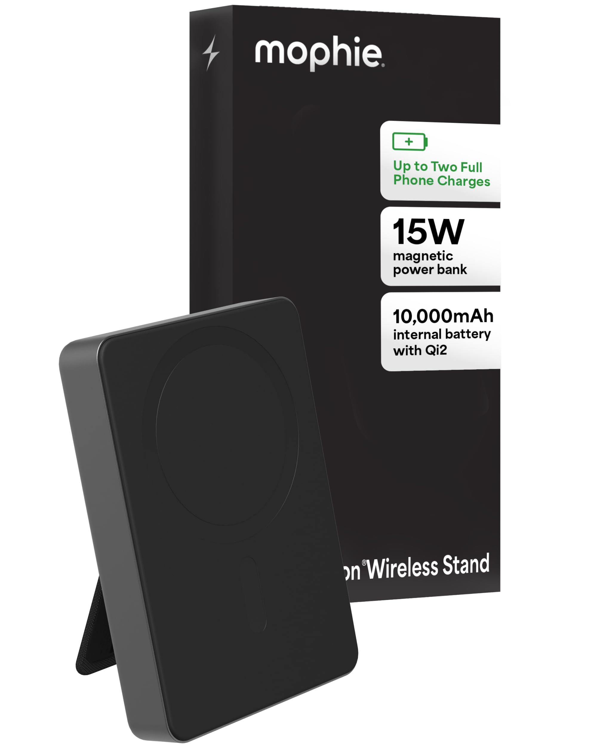 Mophie Powerstation Wireless Slim with Stand 10,000mAh Power Bank – MagSafe Compatible, 15W Qi2-Certified, 30W USB-C PD Fast Charging, Slim Battery
