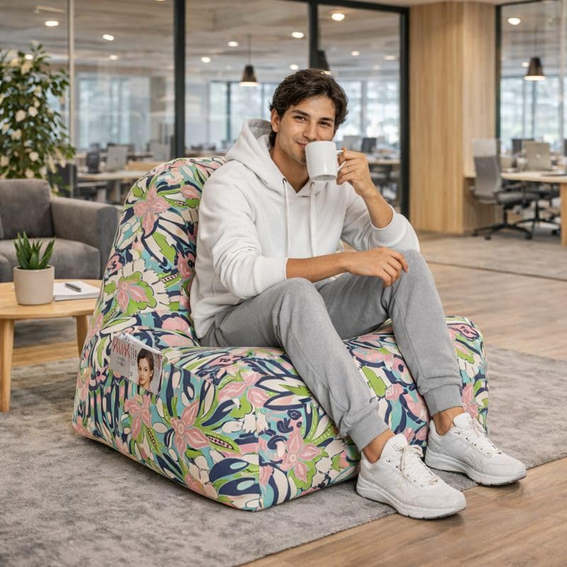Image of Style Homez Hackey Cotton Canvas Floral Printed Bean Bag XXL Size Filled with Beans Fillers