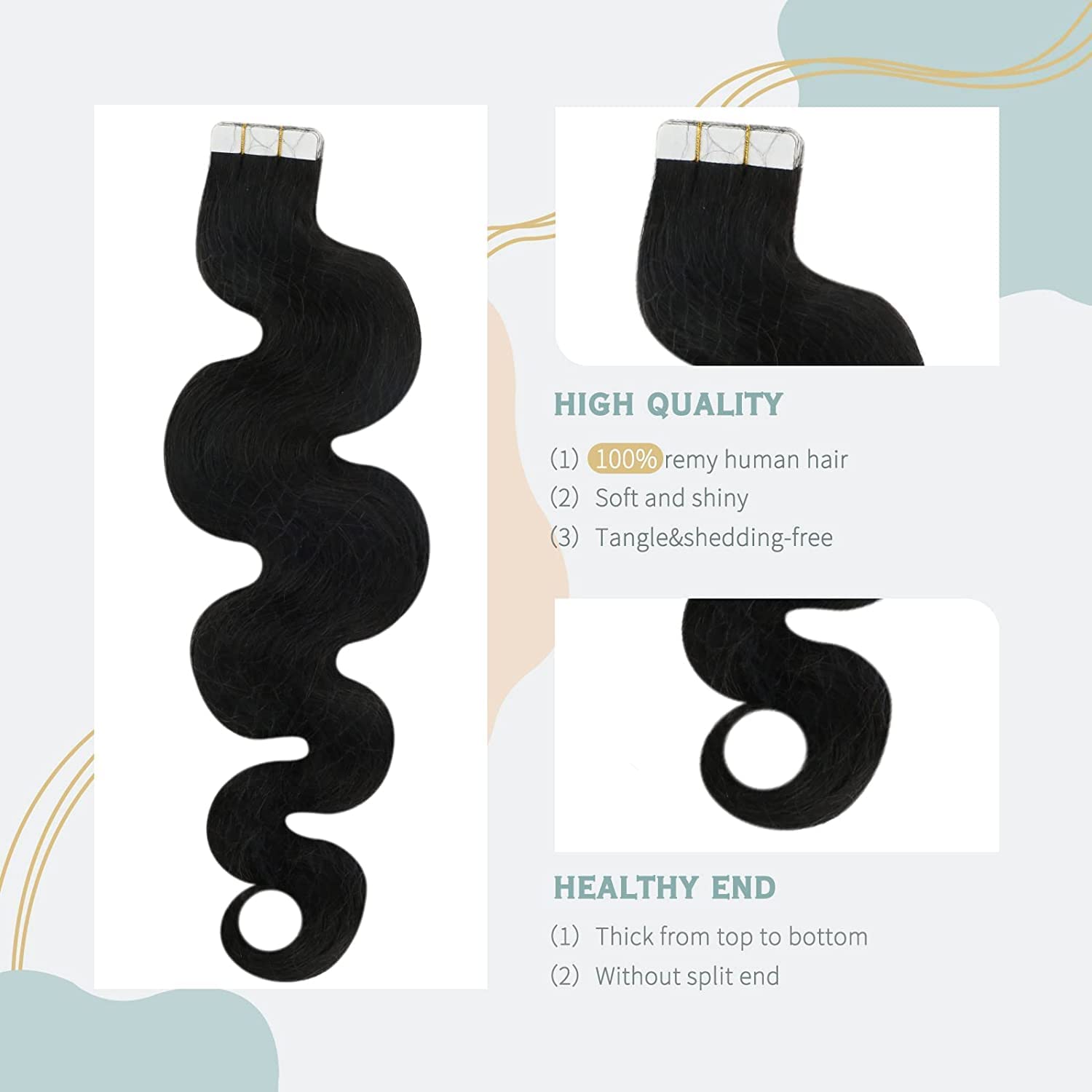 30 Inch Tape in Hair Extensions Body Wave Human Hair Tape in Hair Extensions Full Head Tape in Black Extensions 40pcs 100g Seamless Tape in Hair Extensions (26inch 40pcs, 1(Jet Black))