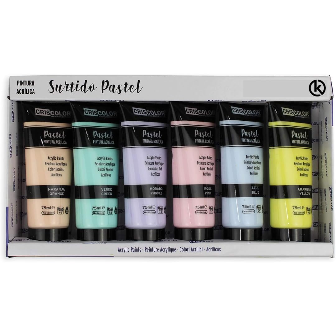 KROWN - Pintura Acrílica 75 ml. Manualidades, No tóxica, Conjunto de Pintura Acrílica para Artistas Principiantes Niños Manualidades Lienzo Madera Cerámica Tela (Pastel)