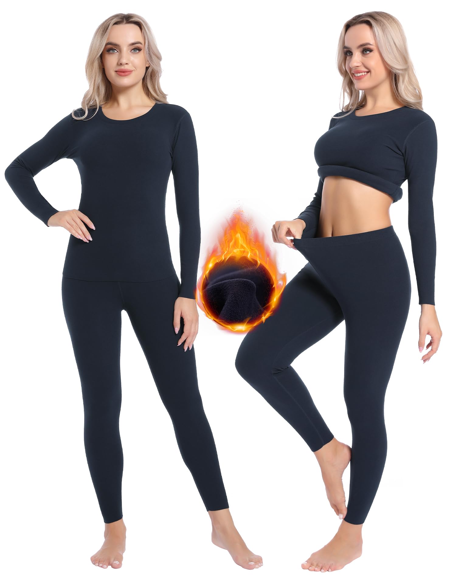 INNERSY Intimo Termico Donna Completo Maglia Termica Manica Lunga e Pantalone Caldo Pigiama Invernale Sci Set