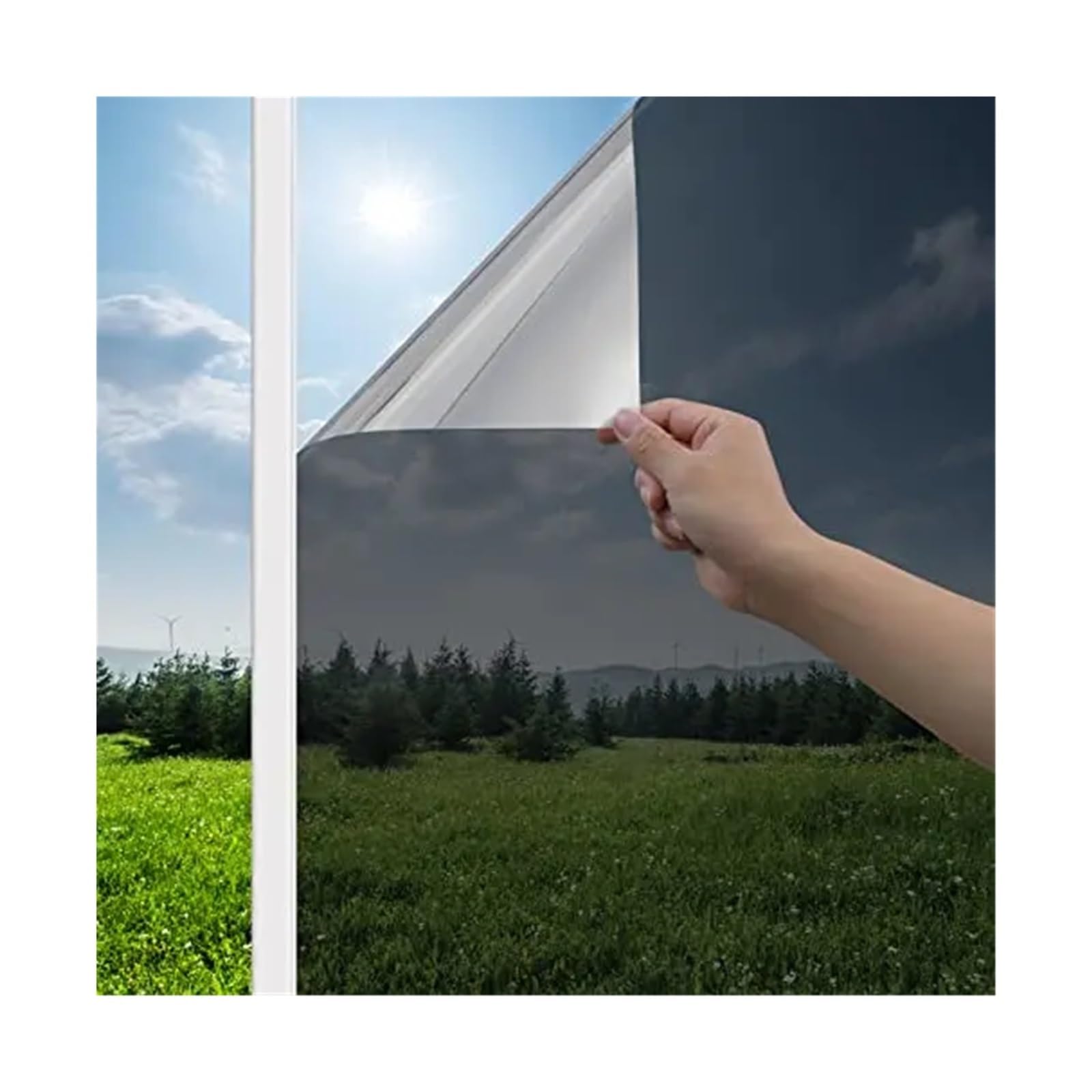 Unidirectional Window Privacy Home Office Shading And Heat Protection Large Size Static Adhesive Reflective Mirror Film For Windows(Black Silver,0.4x5m)