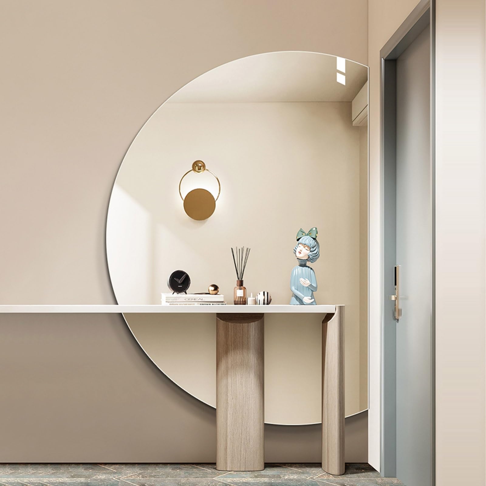 SXFSDOU Dimmable Bathroom Mirror with 3 Colors Light, Frameless Half Moon Decorative Wall Touch Switch, Smart Anti-Fog Explosion-Proof(Right Cut,120x80cm/47x32in)