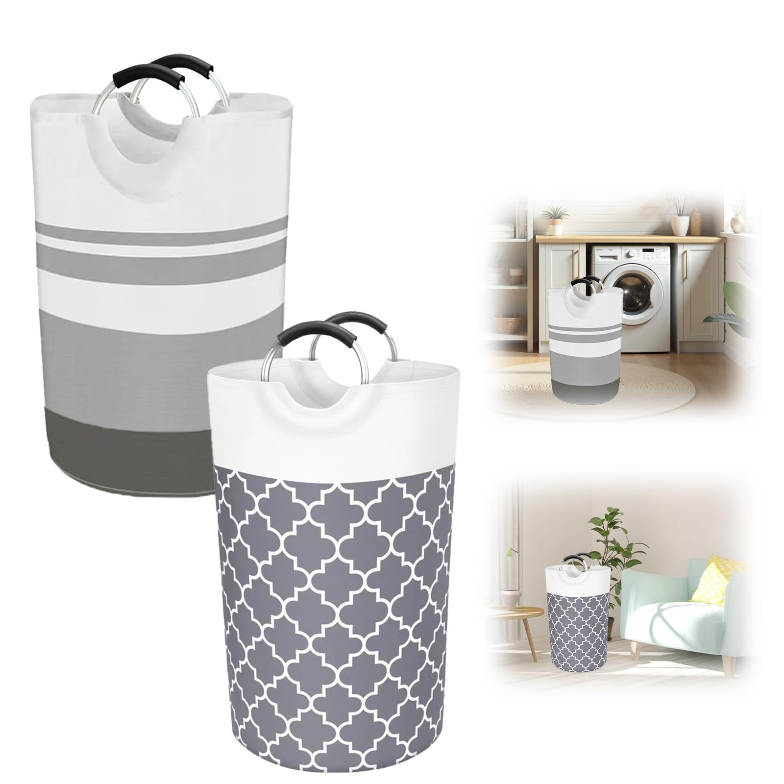 Panier à linge pliable 82L lot de 2 avec poignées alu imperméable pour trier les vêtements