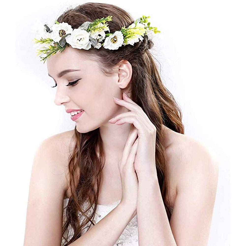 Corona Di Fiori Boho Per Capelli - Ghirlanda Floreale Con Nastro Regolabile, 46 Cm