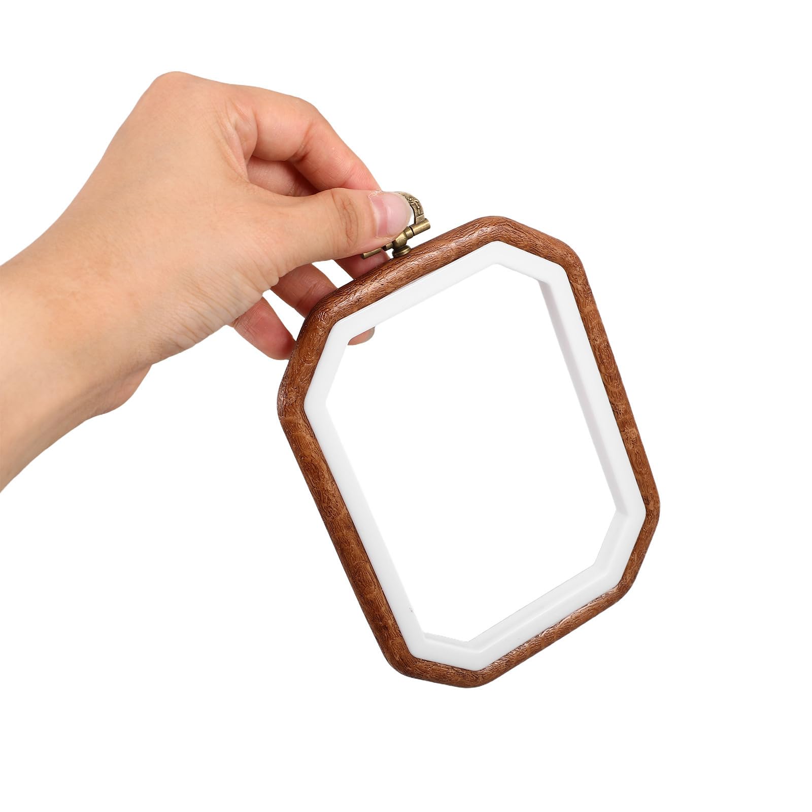 AKOOSY 9 Stück Stickrahmen Satz mit Holzmaserung Sicherer Stoffhalt mit 9 Teilen in 3 Formen aus Pp Pvc und Metall und Metallringe für Nähen Basteln und Geschenkverpackung