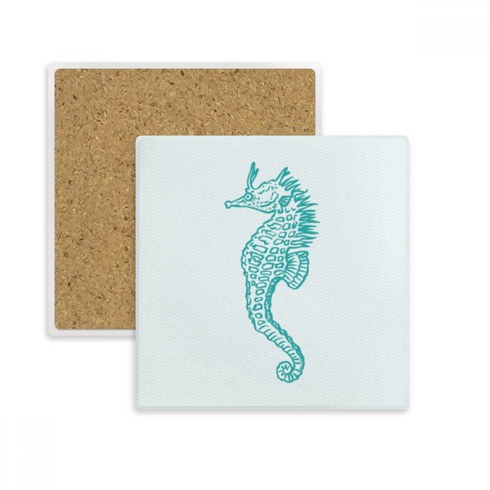 Dessous de verre hippocampe en pierre naturelle absorbante, finition carrée premium