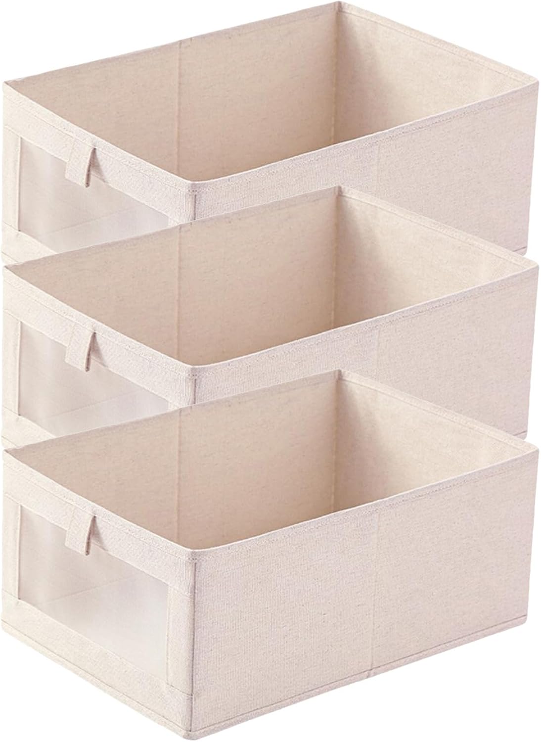 3pcs Cotton Linen Storage Bin Closet Organizer with Window, Foldable