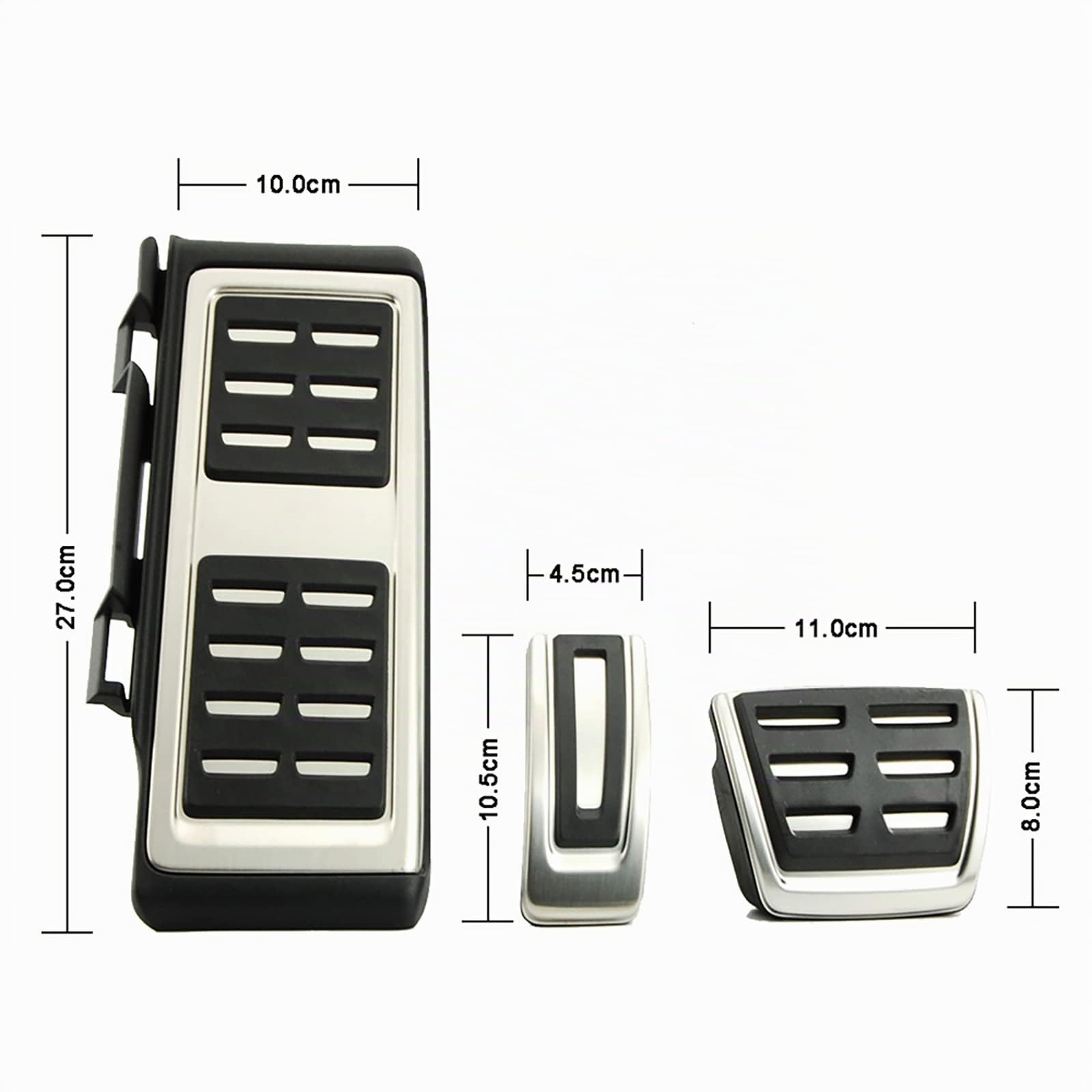 Set di 2 copripedali e 1 poggiapiedi per auto, in acciaio inox, per pedali di acceleratore/freno, per Audi A3/Volkswagen Golf 7/Seat León 5F/Skoda Octavia 5E (AT)