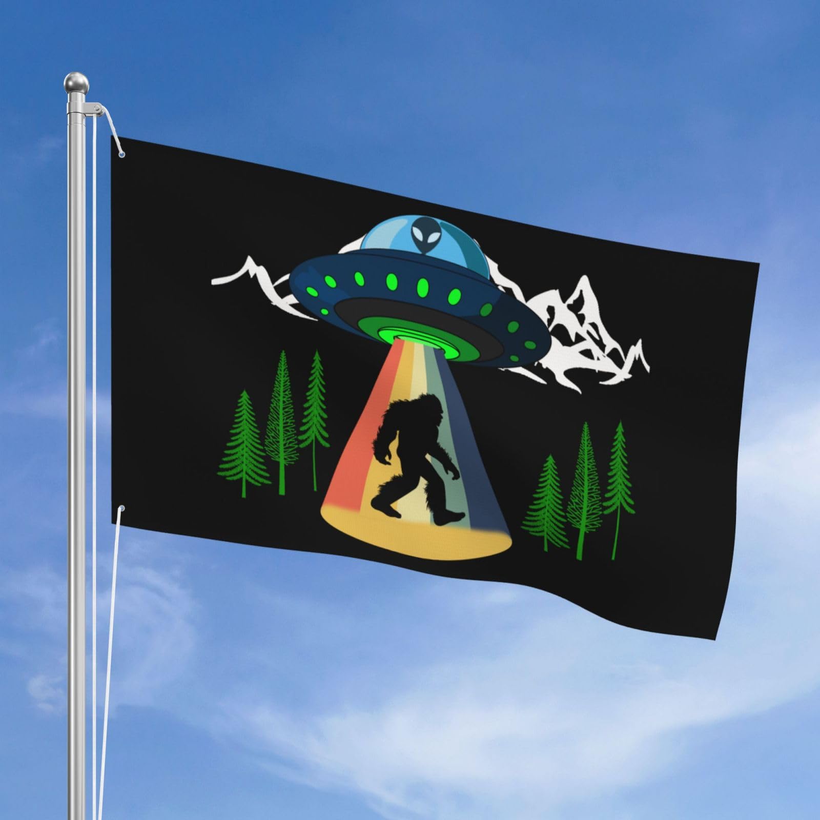 Sasquatch Ufo Bigfoot Flag 3x5 Ft Double Sided Printed Thickened 3 Layers Of Fabric Heavy Duty 3x5 Feet Outdoor Flags Indoor Decoration Banner Large