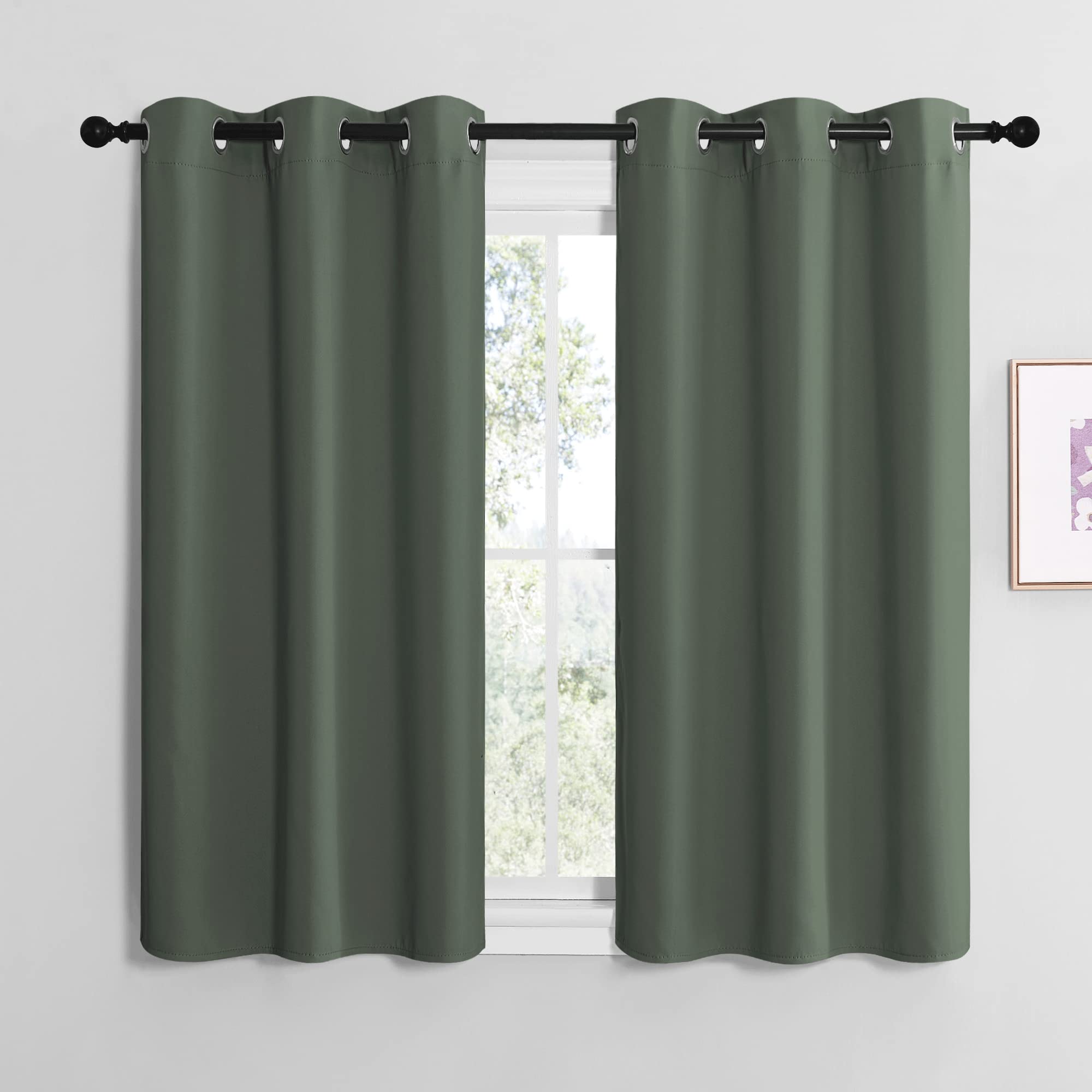 NICETOWN Blackout Curtain Panels, Home Decoration Thermal Insulated Solid Grommet Blackout Drape for Dining Room (Dark Mallard, 1 Pair, 42 by 50-Inch)