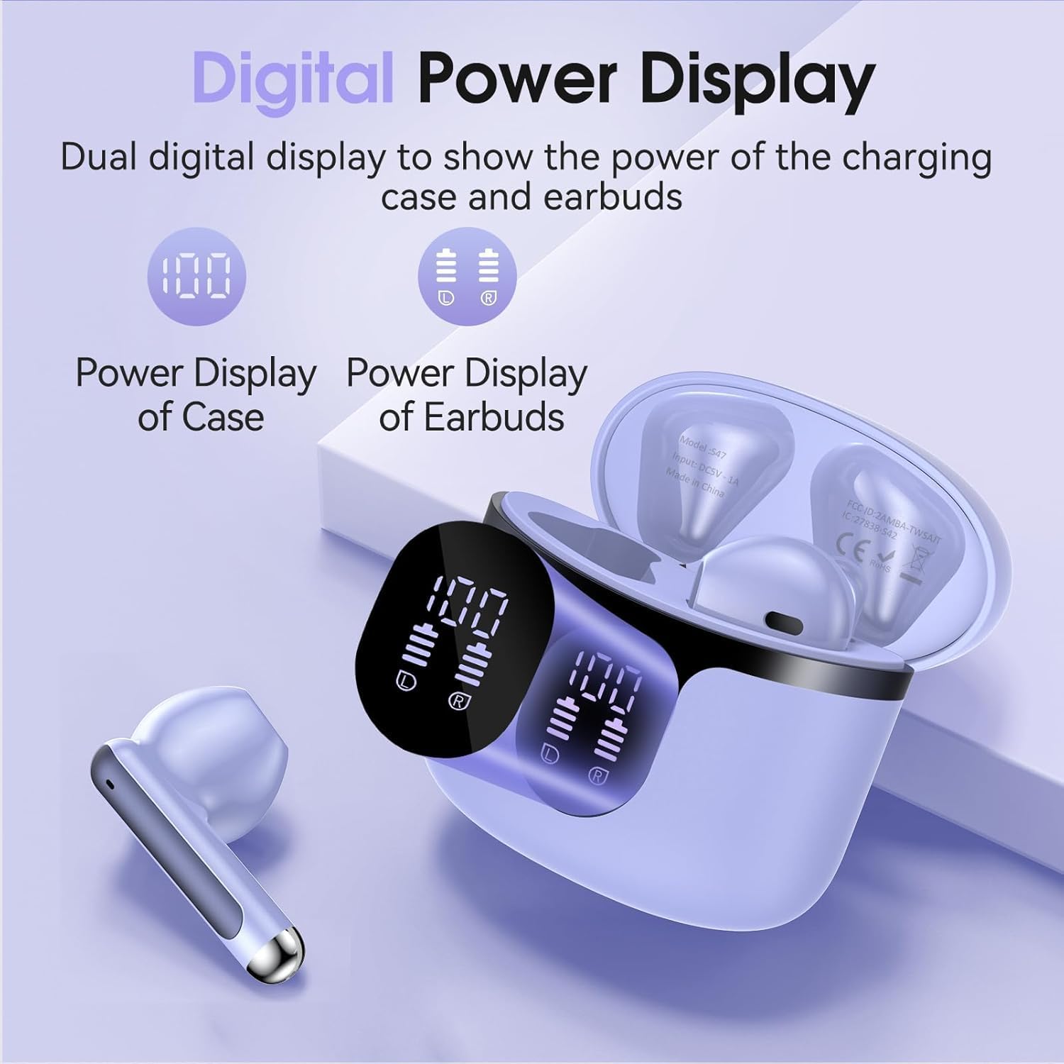 Ecouteurs Bluetooth sans fil, Écouteur Bluetooth 5.3 Hifi stéréo, Écouteurs sans fil ENC avec 4 Mics, Casque Bluetooth avec 42 heures d'écoute, Oreillette Bluetooth Sports IP7 étanche, Violet