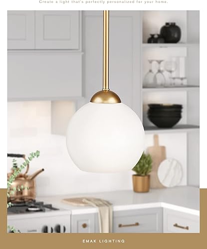Miniatura 7 de Emak PL119-GD-ML-2PK - Lámpara colgante de globo de 7 pulgadas con pantalla de vidrio de leche, 1 luz colgante para isla de cocina, baño, comedor,