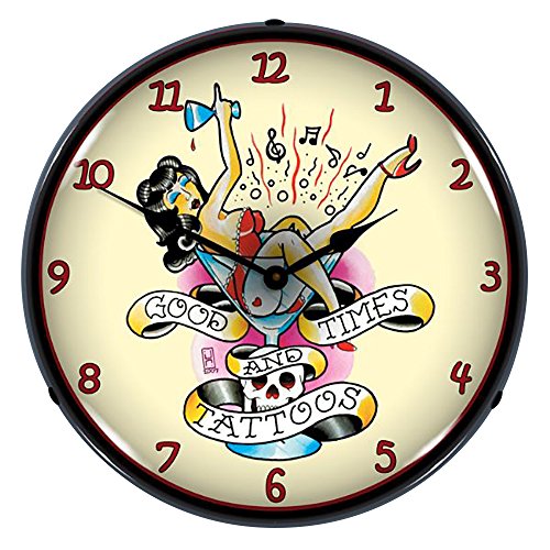 Collectable Sign and Clock 711165 14" Tattoo Girl in Glass