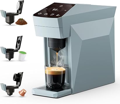 RECAFIMIL 3-in-1 Single Serve Coffee Maker, Compatible with K-Cup, Nespresso OriginalLine Capsules & Ground Coffee, 19 Bar Espresso Machine, 1400W Fast Brew in 1 Min, Compact for Home and Office, Gray
