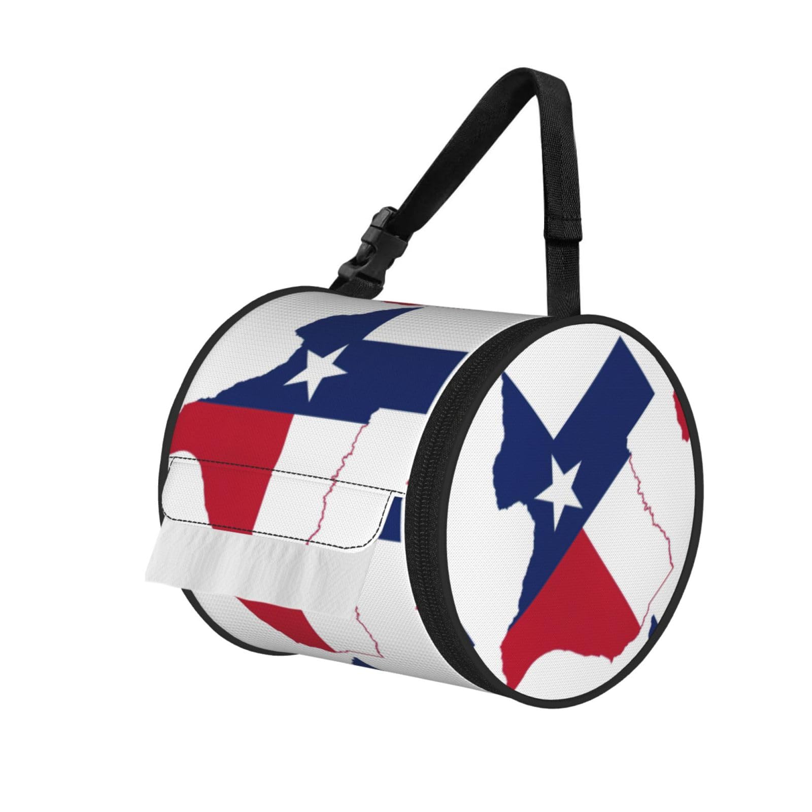 Texas State Flag Map Print Cylinder Bathroom Tissue Holder With Buckle Strap, Portable Paper Case For Road Trips