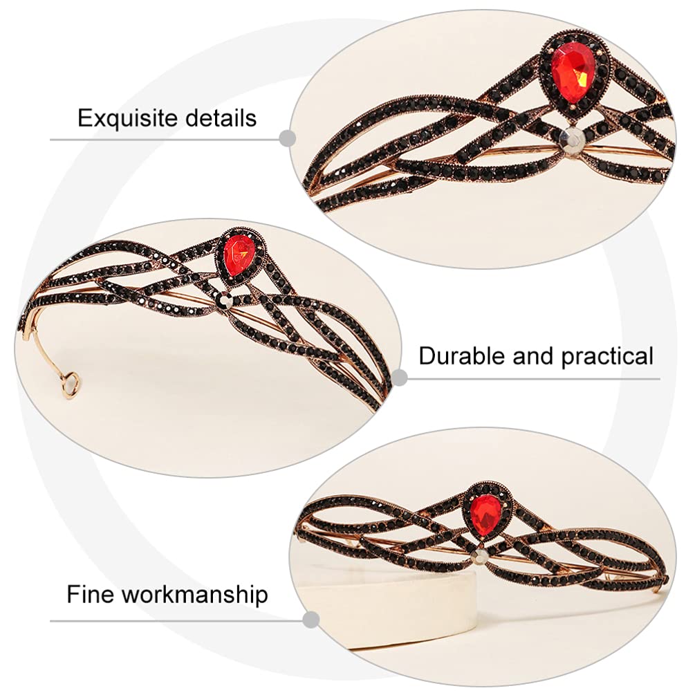 Beaupretty Baroque Crown Headband Wedding Bridal Crown Emerald Crystal Halloween Gemstone Tiara for Women Girls Supplies Red - Image 8