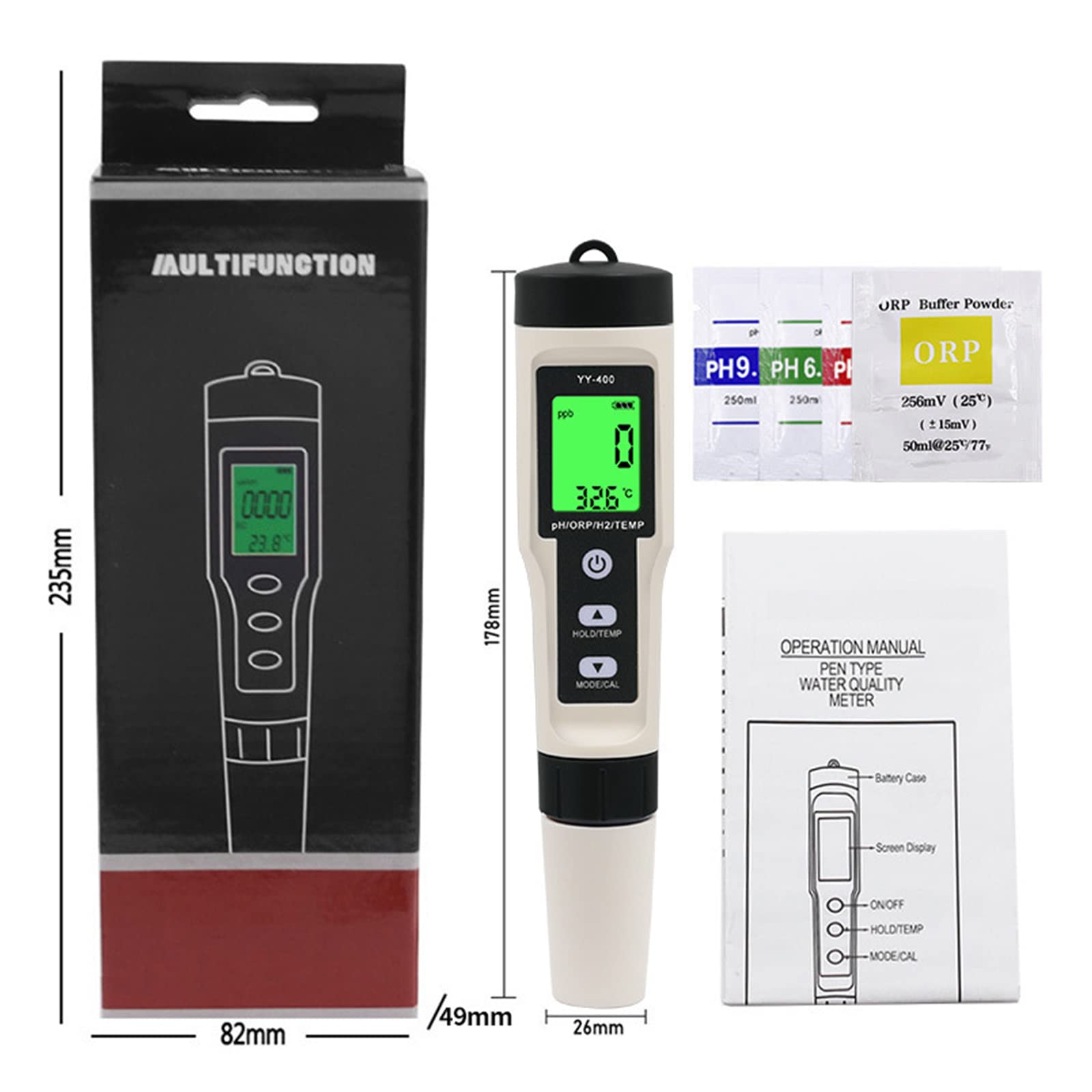Misuratore di qualità dell'acqua portatile PH Meter pH/ORP/H2/TEMP Meter per la casa