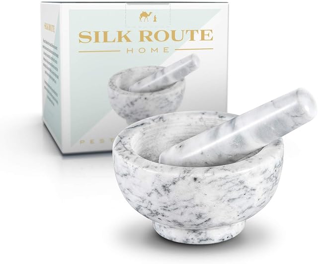 Classic White Marble Pestle and Mortar by Silk Route Home