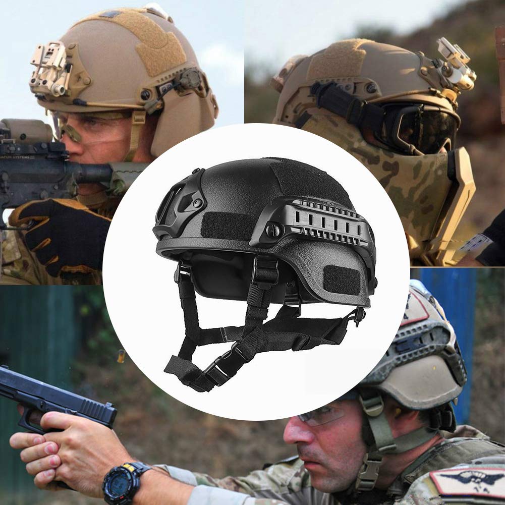 Casco Tattico Militare Elmetti Tattici Imbottiti Regolabili Regolabili con Montaggio Nvg E Ferrovia Laterale per Airsoft Paintball Hunting Shooting (Nero 56-60 Cm)