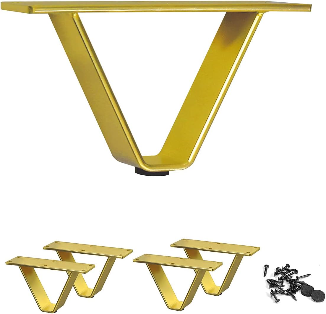 Set of 4 Heavy Duty Solid Steel V-Style Furniture Legs – Metal Legs for Sofas, Cabinets, and Beds – Modern Design, Durable and Stylish (Brushed Brass)