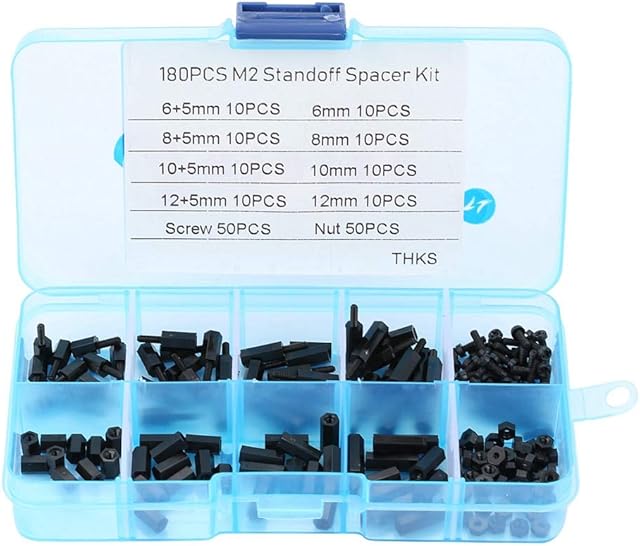 M2 Standoff Kit,180pcs Black M2 Male Female Standoffs Screws Nuts Assortment Kit with Box