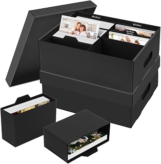 2 PCS Photo Storage Box for 5"x7" Photos, with 16 Inner Picture Boxes, 15“ x 10.3“ x 6.1“ Photo Organizer Box, Portable Scrapbook Photo Boxes with Lid, for Photo Stickers Stamps Seeds(Black)