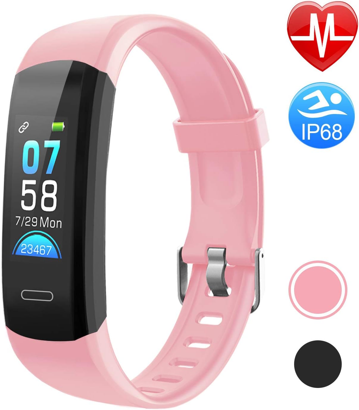 Elando Fitness Tracker Z10F Heart Rate, Step, Activity, Sleep Monitor, Calorie Counter, Waterproof Pedometer Smart Watch for Kids Women and Men, Pink, Standard