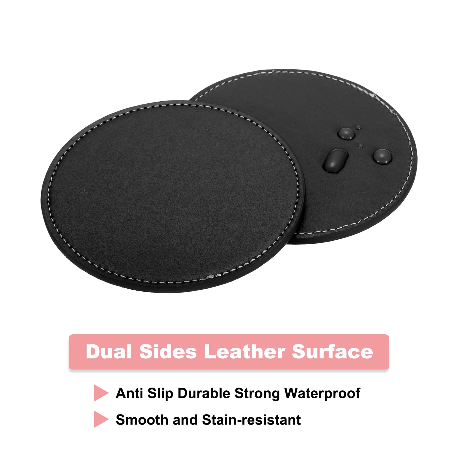 uxcell Round Drink Coasters Set of 4 White Stitched Dual Sided Non-Slip Non-Stick Waterproof Leather Coasters for Drinks Coffee Table - Image 3