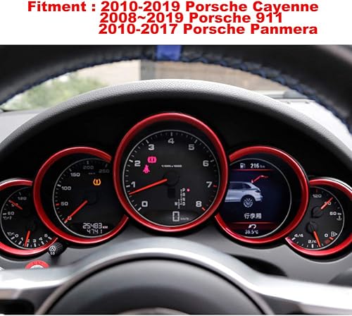 Miniatura 7 de GTINTHEBOX 5 anillos de cubierta de borde interior rojo para Porsche Cayenne 2010-2016, Porsche 911 2010-2016, Porsche Panamera 2010-2016