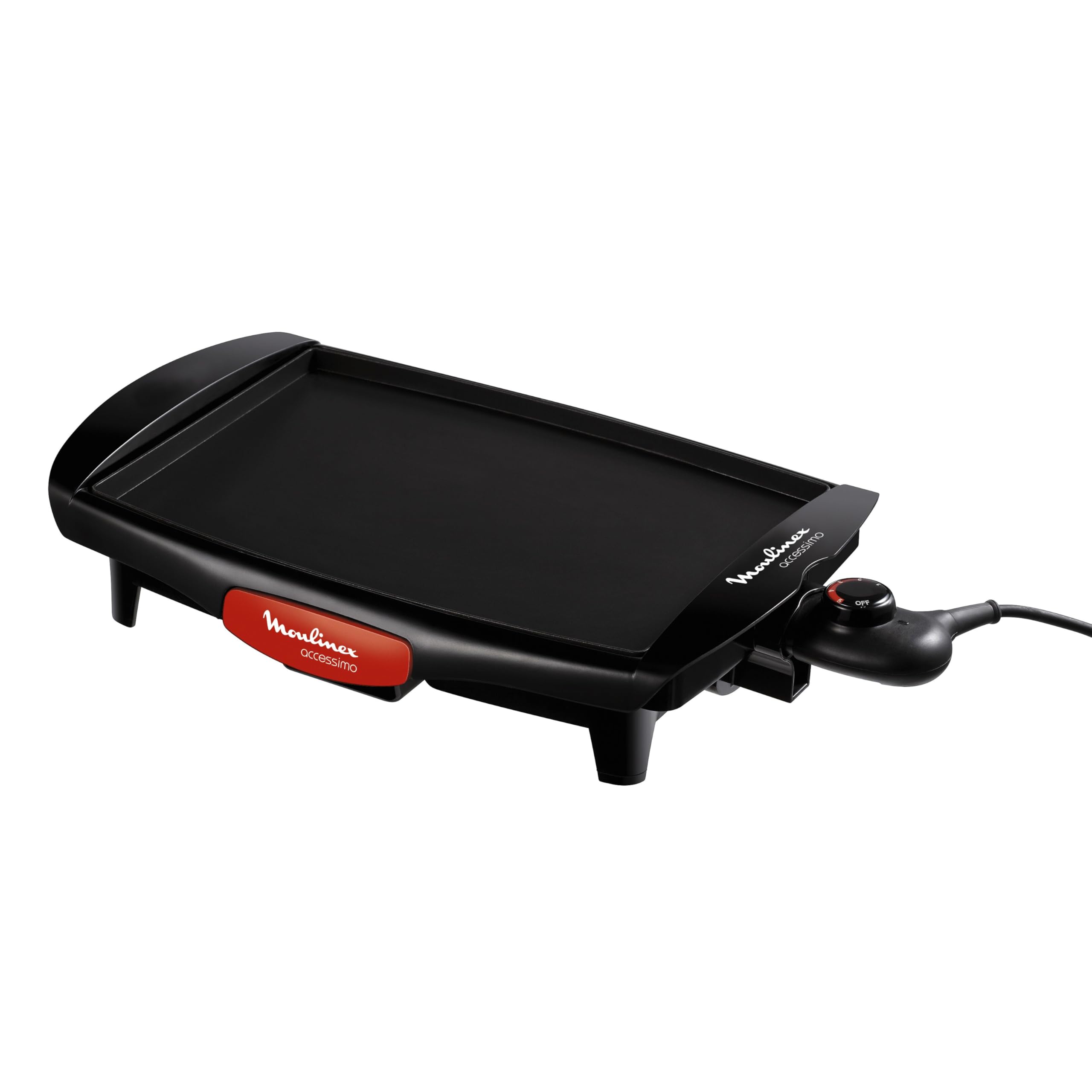Moulinex Plancha Accessimo, Barbecue électrique d'intérieur, 1800 W, Revêtement antiadhésif, Format compact, Bac de récupération des jus, Thermostat réglable CB560811, Noir, Rouge