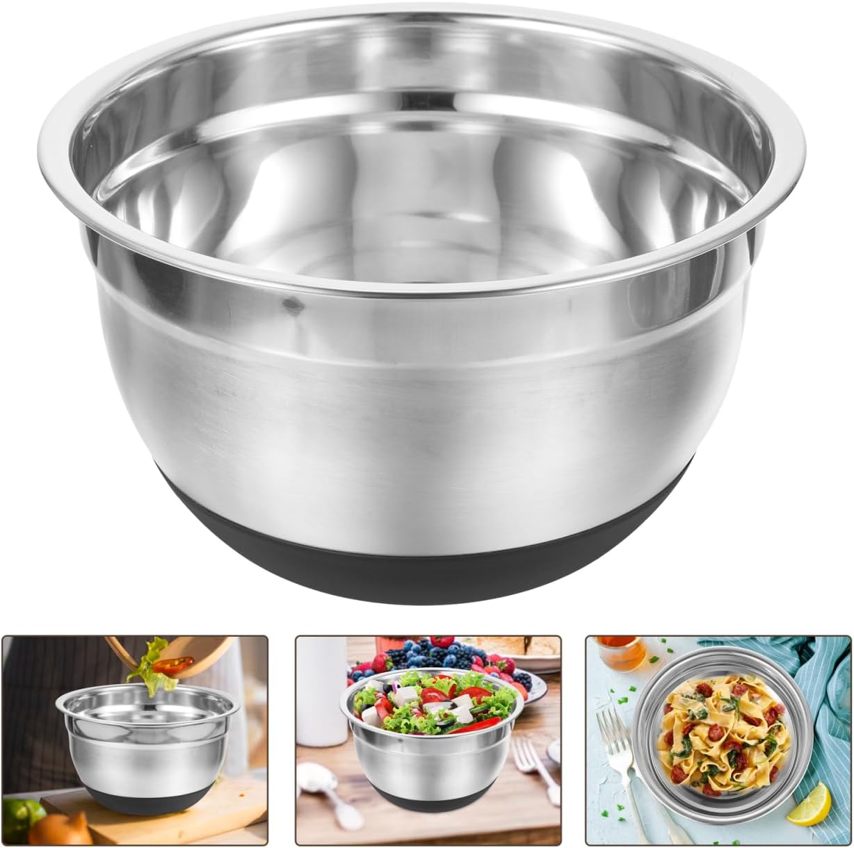 Ciieeo Silicone Bottom Mixing Bowl 2-Quart Stainless Steel Bowl for Salad Eggs Dough and Food Prep Non-Slip Kitchen Mixing for Cooking Baking Indoor and Outdoor Use