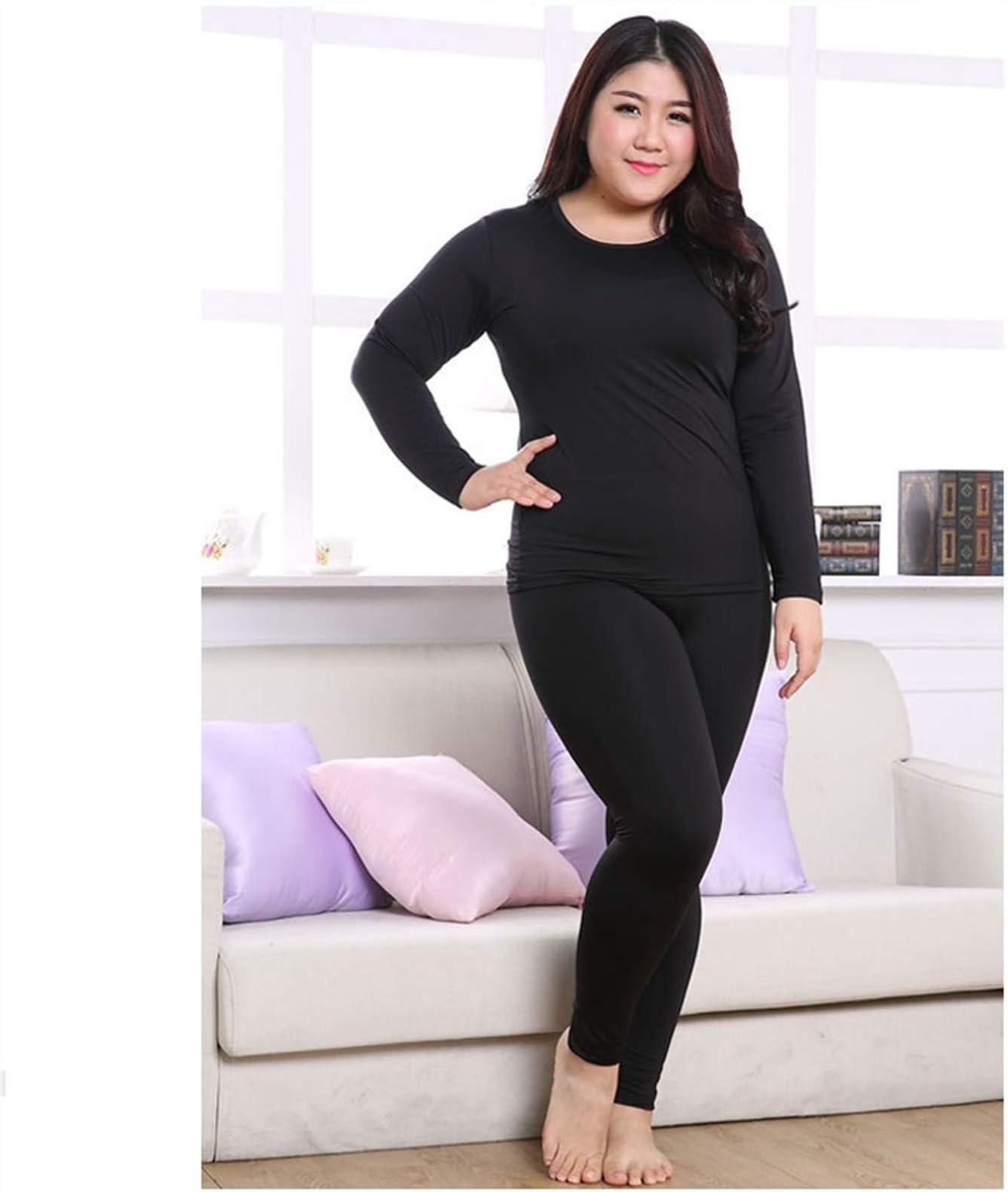 Jinqiuyuan Women's Thermal Underwear Set Pajama Fleece Long Johns For Women Sexy Lingerie Slim Warm Underwear Plus Size (Color : 1, Size : XXXXX-Large)
