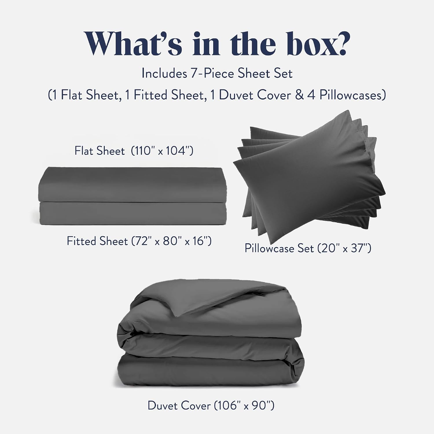 Brooklinen Luxury Sateen Sheet Set - 7 Piece 100% Cotton Bed Sheets - 1 Fitted & 1 Flat Sheet, 4 Pillowcases, 1 Duvet Cover, Soft Sateen Sheets for Ultimate Comfort Queen - Slate Grey