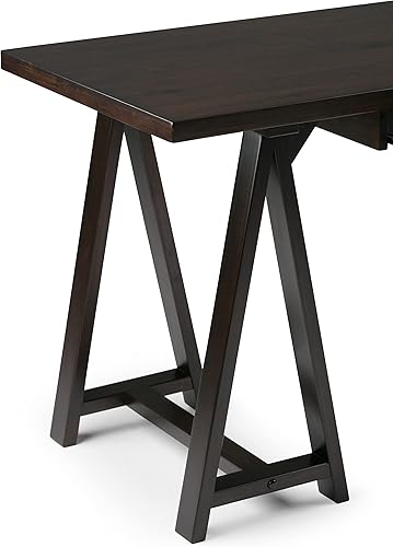 Miniatura 275 de SIMPLIHOME Sawhorse - Mesita de noche de madera maciza de 24 pulgadas de ancho, moderna, industrial, color gris envejecido, para sala de estar y