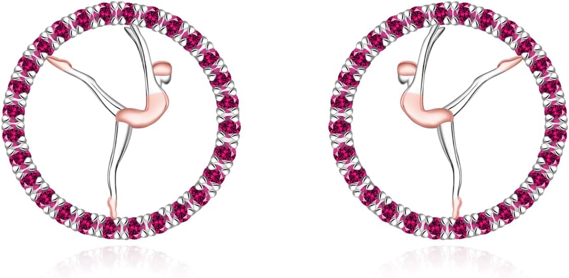 Dainty Gymnastics Earrings for Women - 925 Sterling Silver Gymnastics Stud Earrings Zirconia Cute Gymnast Stud Hypoallergenic Jewelry