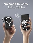 podoru for Magsafe Power Bank, 10000mAh Magnetic Battery Pack Built-in Double USB C Cables 20W PD Fast Charging LED Display Wireless Portable Charger for iPhone 17/16/15/14/13/12 Series-Black
