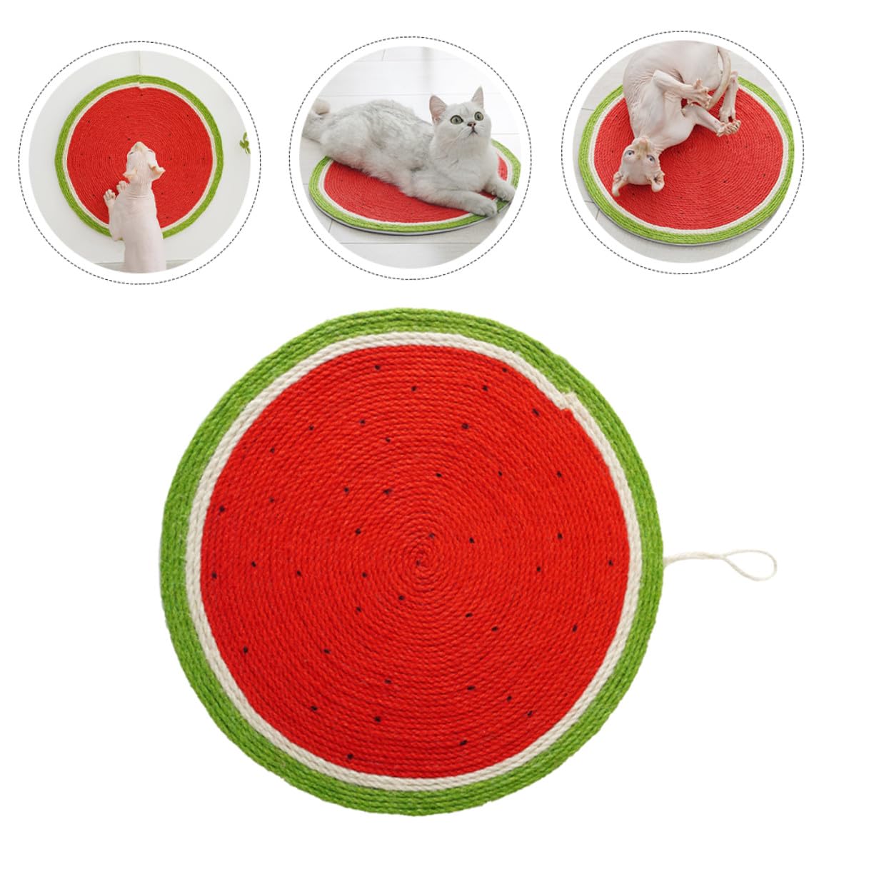 ARTIBETTER Sisal Kratzbaum für Katzen mit Rutschfester Unterseite und Hängender Seilgestaltung Rotes Wassermelonen Design für Haushalt als Katzenspielzeug