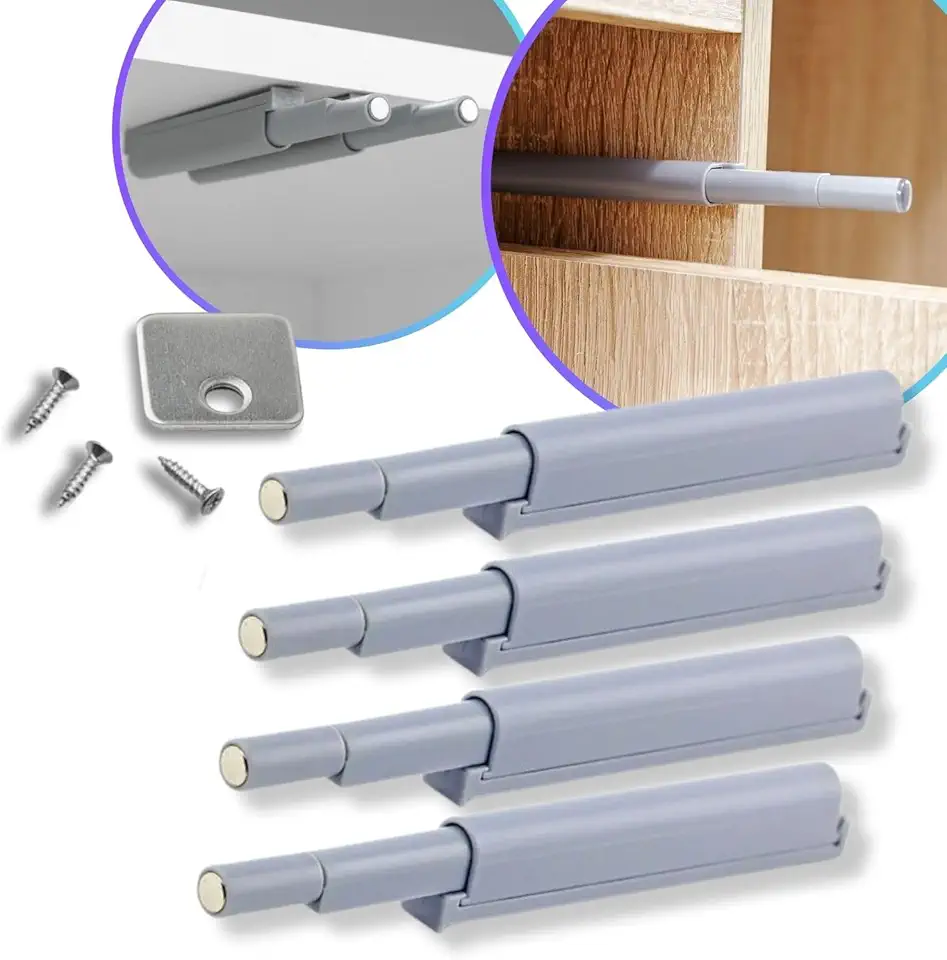 Kit 4 Fecho Pulsador Magnético Cinza Toque Sobrepor Tip-on Push Open Porta Armário Gaveta Feicho toc Sistema Click touch on