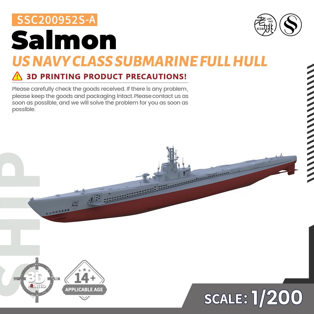 MRY-SFW SSC200952S-A 1/200 model wojskowy okręt podwodny klasy Salmon amerykańskiej marynarki wojennej, pełny kadłub, segmentowany kadłub