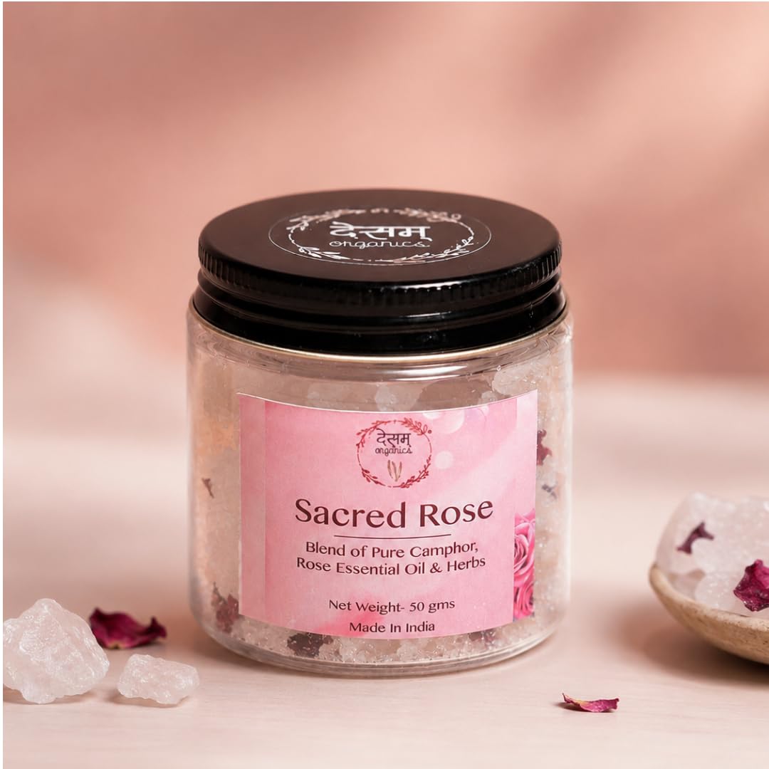 Desam Organics Rose & Herbs Camphor Blend | Pure Bhimseni Kapoor for Puja, Diffuser, Meditation | Mosquito Repellent | Infused with Herbs, Flowers & Essential Oil – 50g-image-49