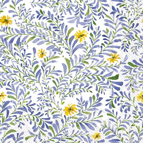IHR Ideal Home Range Cocktail Napkins Disposable 3-Ply Paper Party Napkin Pack, 5" x 5", Lovely Branches (Blue), 20-Count