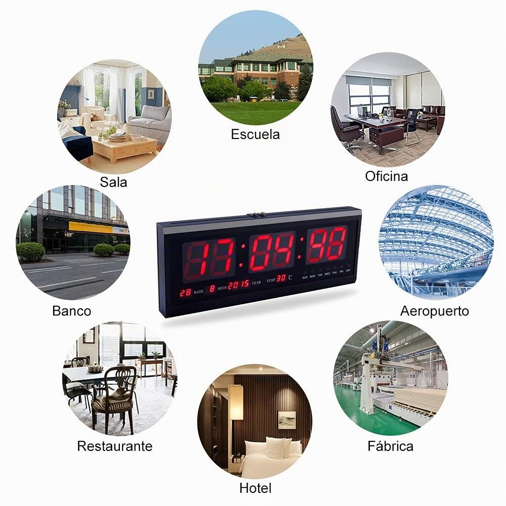 Yosoo Reloj Digital Grande LED con el Calendario la Fecha y la Temperatura Indicación Reloj de Escritorio (Rojo)