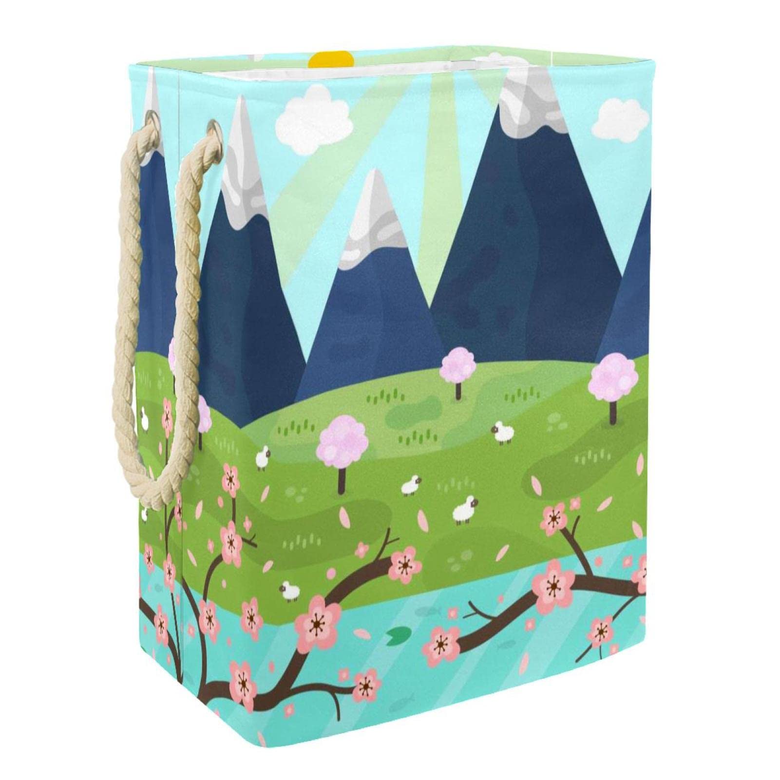Panier à linge imperméable montagne - Grand sac à linge pliable avec poignées pour la maison