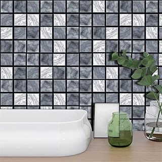 Autocollants De Carreaux De Mosaïque De Couleur Autocollants Muraux Autocollants Muraux Pour Décoration D'Armoire De Lavabo De Salle De Bain-Gris: _10X10Cmx10Pcs